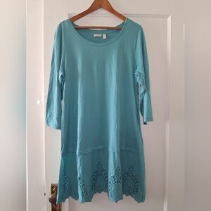 🌊 LOGO by Lori Goldstein Teal Lace‑Hem Tunic – XL – Pockets